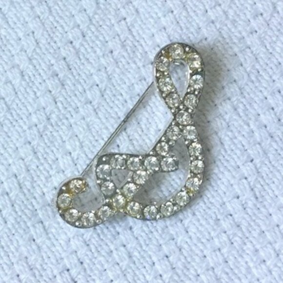 Crystal Initial S Brooch / Pin Vintage 1980s - Picture 2 of 5